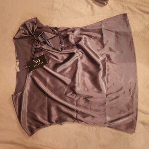 Vidussa silver satin off the shoulder  cap sleeve blouse